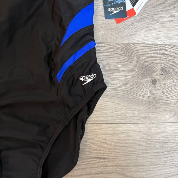 Speedo One Piece Swimsuit 12 Tone Setter Splice Flyback Black Blue Competitive - Picture 8 of 16